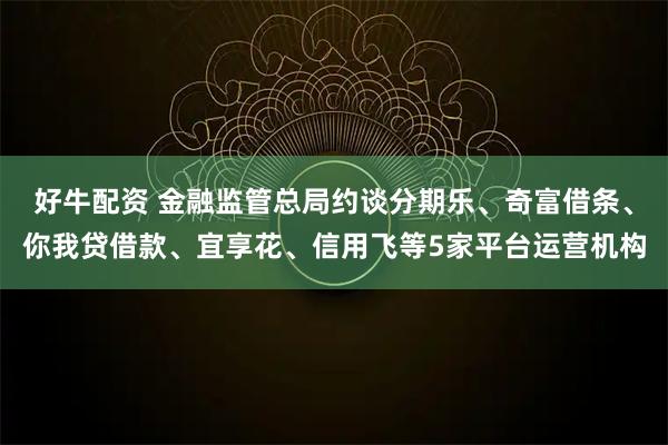 好牛配资 金融监管总局约谈分期乐、奇富借条、你我贷借款、宜享花、信用飞等5家平台运营机构