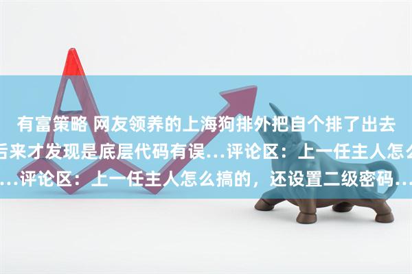 有富策略 网友领养的上海狗排外把自个排了出去，哄了四年都没哄好，后来才发现是底层代码有误…评论区：上一任主人怎么搞的，还设置二级密码…