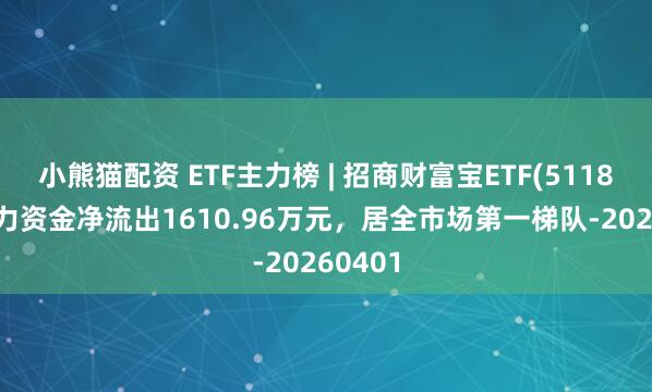 小熊猫配资 ETF主力榜 | 招商财富宝ETF(511850)主力资金净流出1610.96万元，居全市场第一梯队-20260401