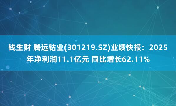 钱生财 腾远钴业(301219.SZ)业绩快报：2025年净利润11.1亿元 同比增长62.11%