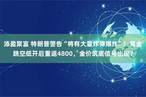 添盈聚富 特朗普警告“将有大量炸弹爆炸”！黄金跳空低开后重返4800，金价筑底信号出现？