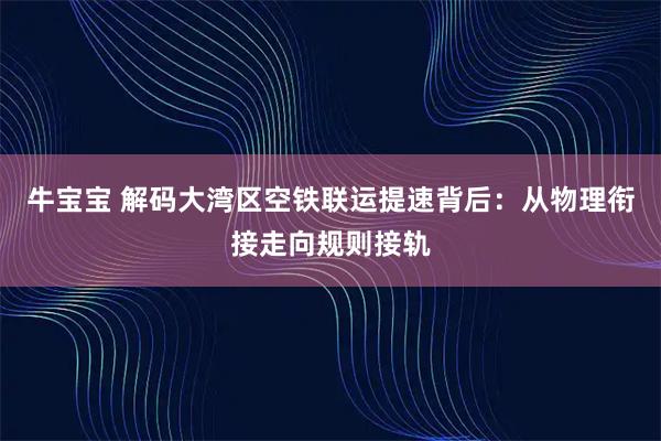 牛宝宝 解码大湾区空铁联运提速背后：从物理衔接走向规则接轨